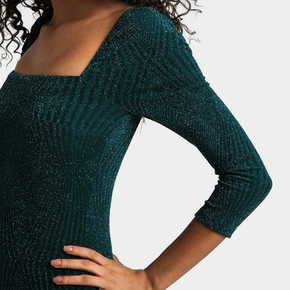 Francesca's Party Long Sleeved Hunter Green Sparkly Dress Size XL - Picture 4 of 4